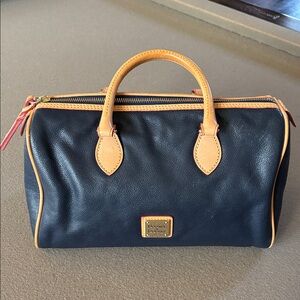 Navy and Tan Leather Handbag
